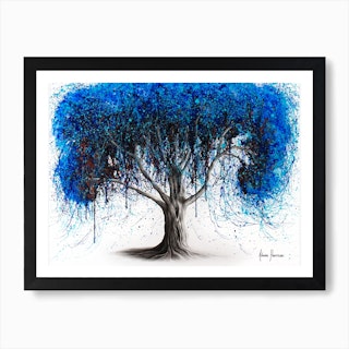 Blue Moonlight Tree Art Print