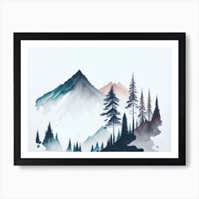 Mountain And Forest In Minimalist Watercolor Horizontal Composition 407 Art Print