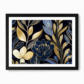 Gold and Blue Foliage 1 Art Print