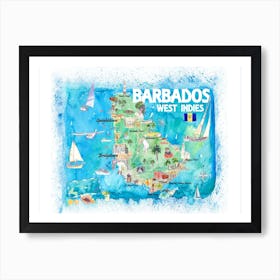 Barbados Caribbean Illustrated Travel Map With Roads And Highlights Art Print