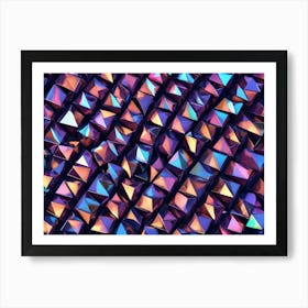 Geometric Background Of Iridescent, Reflective Pyramids In Purple, Blue, And Orange Hues, Creating A Sense Of Depth And Dimension Art Print