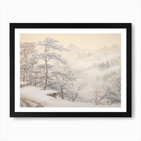 Muted Winter Landscape Drawing Art Print