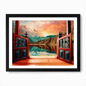 Mountain Lake Patio Scene Art Print