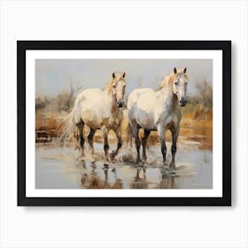 Horses Painting In Camargue, France, Landscape 1 Art Print