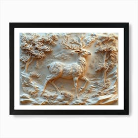 Beautifully Designed 3d Relief Art Of A Graceful Deer 1 Art Print