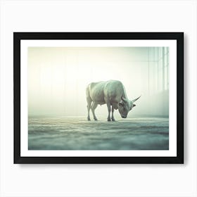 Foggy Day with Indian Cow Bull Art Print