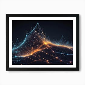 A 3d Illustration Of An Abstract Landscape Made Of Glowing Lines And Points, Resembling A Mountain Range Or Digital Terrain Art Print