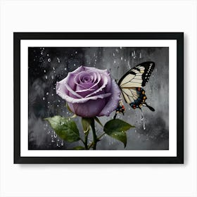 Purple Rose With Butterfly Art Print