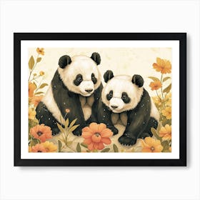 Floral Animal Illustration Giant Panda 2 Art Print