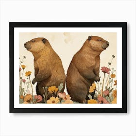 Floral Animal Illustration Beaver 1 Art Print