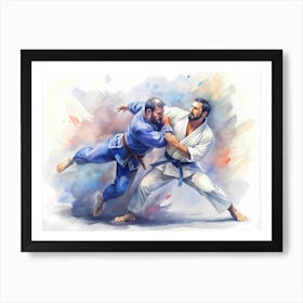 Two Men Fighting In Karate Art Print