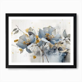 Pastel Blue and Gold Abstract Art Print
