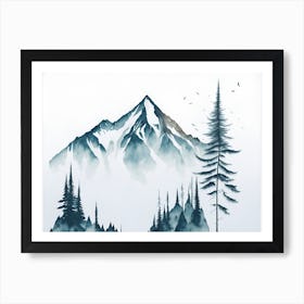 Mountain And Forest In Minimalist Watercolor Horizontal Composition 439 Art Print