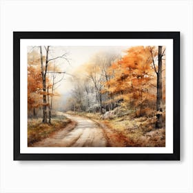 A Painting Of Country Road Through Woods In Autumn 30 Art Print