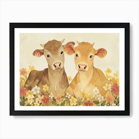 Floral Animal Illustration Cow 1 Art Print