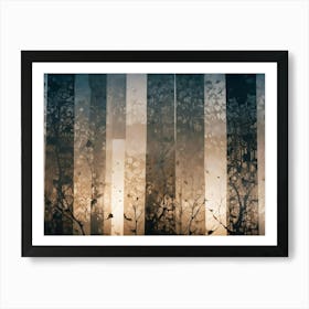 Abstract Image Of A Forest With Tall Trees In Silhouette, With A Blurred, Abstract Background Of Colorful Vertical Lines Art Print