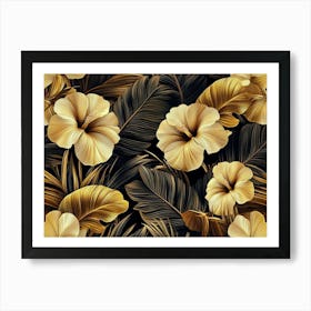 Gold Hibiscus Wallpaper Art Print