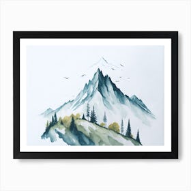 Mountain And Forest In Minimalist Watercolor Horizontal Composition 216 Póster