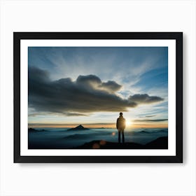 Man Standing On Top Of Mountain Art Print