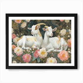 Floral Animal Illustration Goat 1 Art Print