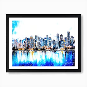 Snow Falls On The City - Vancouver City Skyline Art Print