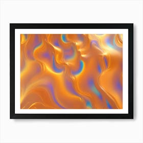 Abstract Image Of Swirling, Iridescent Colors In Shades Of Orange, Blue, And Green, Creating A Dynamic And Fluid Effect Art Print