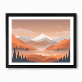 Misty mountains horizontal background in orange tone 159 Art Print