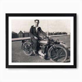 Young Man On A Brough Superior Motorbike 1920s Black & White Art Print