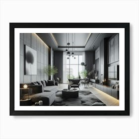 Contemporary living room interior design in black white and grey 2 Art Print