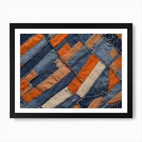 Blue And Orange Patchwork Quilt Art Print