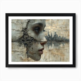 Temporal Resonances: A Conceptual Art Collection. Face Of The City Art Print