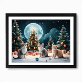 Christmas Cats In The Snow Art Print