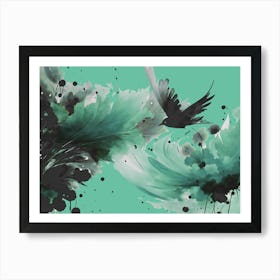 Ink Bird Flying Teal Art Print