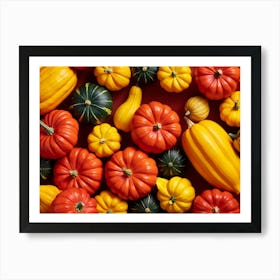 A Digitally Rendered Closeup Of An October Harvest Bursting With Multicolored Autumnal Squash Inclu (5) Art Print