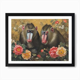 Floral Animal Illustration Mandrill 3 Art Print