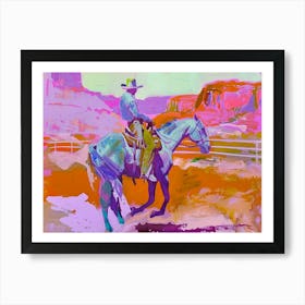 Neon Cowboy In Red Rock Canyon Nevada 2 Painting Art Print