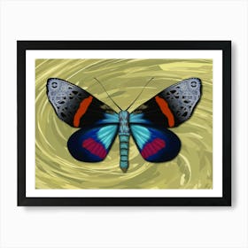 Mechanical Butterfly The Milionia Grandis On A Olive Background Art Print