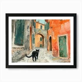 Split, Croatia   Cat In Street Art Watercolour Painting 4 Art Print