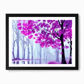 Purple Trees In The Rain Art Print