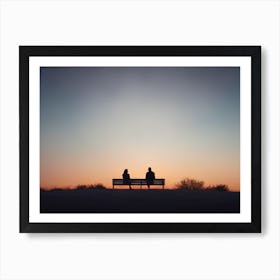 Couple Sitting On Bench At Sunset Art Print