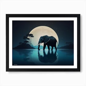 Minimalistic Color Art of an Elephant by Full Moon In the Water Art Print