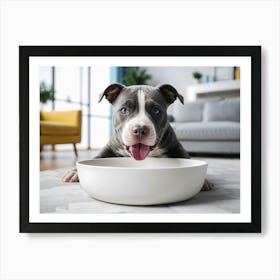 Pit bull Dog Eating From A Bowl 1 Art Print