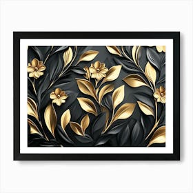 Luxury Black and Golden 3d Floral Poster