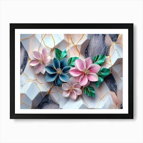 Flowers On Marble Art Print