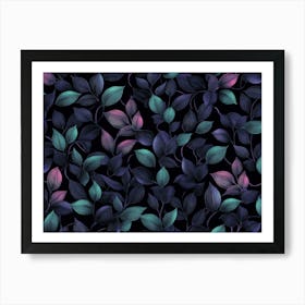 Leaves On A Black Background Art Print