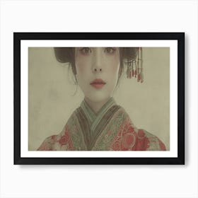 Geisha Grace: Elegance in Burgundy and Grey. Geisha 2 Art Print