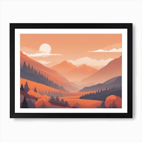 Misty mountains horizontal background in orange tone 169 Art Print