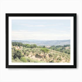 Florence, Italy I Panoramic skyline view of nature and mountains in Tuscany countryside in fine art photography for la dolce vita in a nature landscape of retro vintage aesthetic in green pastel summer colors Art Print