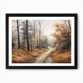 A Painting Of Country Road Through Woods In Autumn 75 Art Print