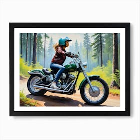 Woman On A Motorcycle 9 Art Print